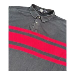 Polo Ralph Lauren Polo Shirt Mens 2XL Gray Red Stripe Rugby Long Sleeve Cotton